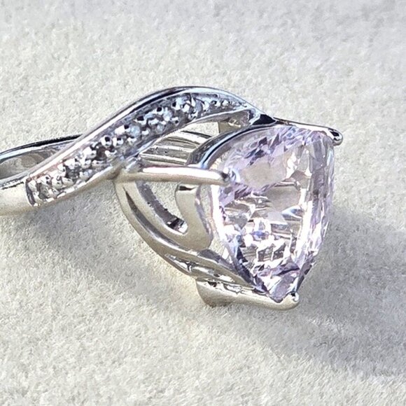 925 Sterling Silver Ring with Natural Pink Amethyst Gem & CZ - Picture 10 of 12